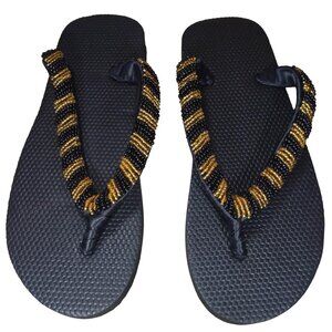 Beaded Flip Flops for Women Summer Style Sandals - (Gold, Black)